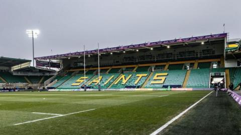 General view of Northampton Saints' home of Franklin's Gardens in the evening with floodlights on