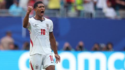Jude Bellingham celebrates after scoring the equalising goal during the 2026 World Cup football tournament quarter-final match between Norway and England.