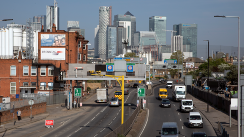 Southbound approach to Blackwall Tunnel