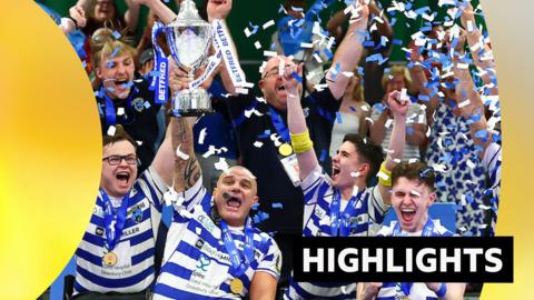 Halifax Panthers players lift the Wheelchair Challenge Cup trophy