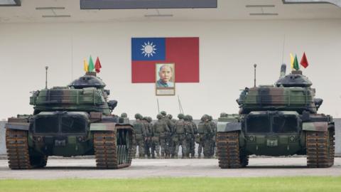 Taiwanese military personnel prepare for the visit of Taiwan's President William Lai (Lai Ching-te) inside a military base in Taoyuan, Taiwan, 23 May 2024. According