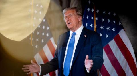 President-elect Donald Trump speaks at a news conference at Trump's Mar-a-Lago resort on December 16, 2024 in Palm Beach, Florida