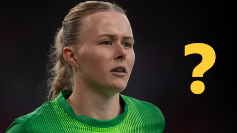 England player Hannah Hampton next to a yellow question mark overlay