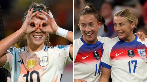 Spain and England players celebrate