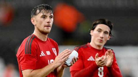 Wales' Mark Harris and Harry Wilson