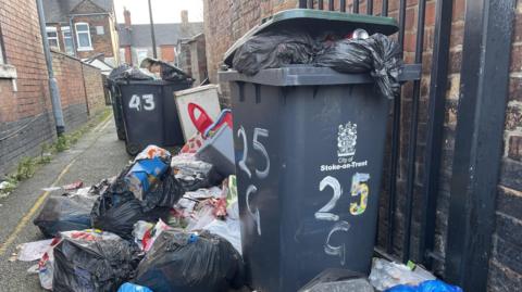 Rubbish piled up in an alleyway