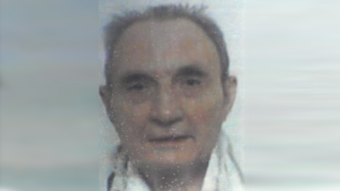 An old analogue photo, possible from a passport or other ID, of a man looking at the camera against a white background. He has short, swept-back greying hair and is wearing a white shirt.