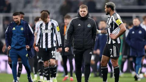 Eddie Howe, manager of Newcastle United, looks dejected 