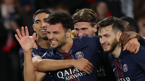 Goncalo Ramos celebrates his late goal with team mates