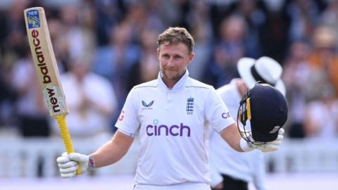 England batter Joe Root celebrates hitting his 33rd Test century