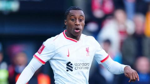 Isaac Mabaya playing for Liverpool away at Plymouth last season