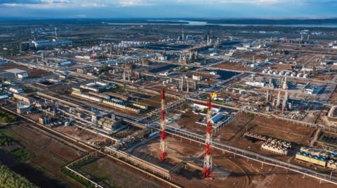 A general view shows the oil refinery of the Lukoil company in Volgograd, Russia.
