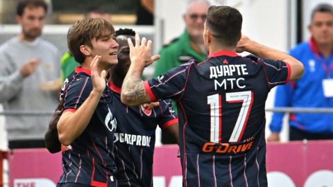 Red Star Belgrade celebrate their second goal