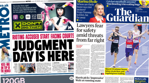 Editions of the Metro and The Guardian for Wednesday 7 August