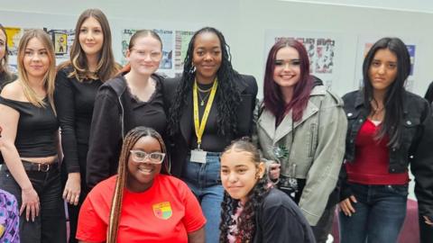 Shea and various students at One Sixth Form College in Ipswich