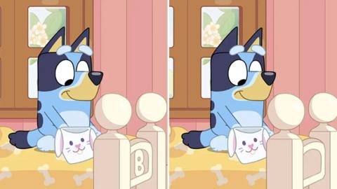 Two spot the difference pictures of Bluey