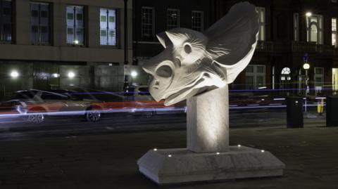 Paul Vanstone’s Carrara Triceratops Skull, 2025, presented in collaboration with David Aaron