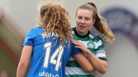 Rangers' Mia McAuley and Celtic's Clare Goldie 