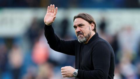 Daniel Farke, Manager of Leeds United, acknowledges the fans