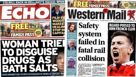 South Wales Echo and Western Mail front pages 