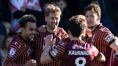 Bradford players celebrate a goal