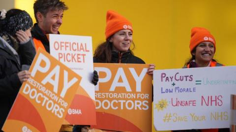 Junior doctors striking outside Royal Sussex County Hospital in Brighton