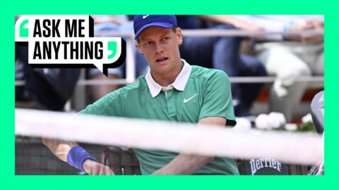 Jannik Sinner sitting on bench during 2025 French Open final