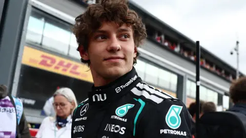 Mercedes' Kimi Antonelli on the grid before the Belgian Grand Prix