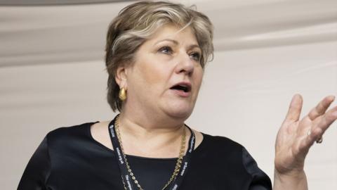  Chair of the Foreign affairs select committee Emily Thornberry addresses delegates at the Labour Movement for Europes rally at Labours Party Conference 2024 at ACC Liverpool on September 22, 2024 in Liverpool, England. 
