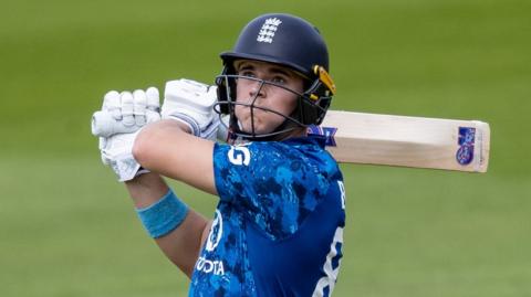 England batter Jacob Bethell plays a shot