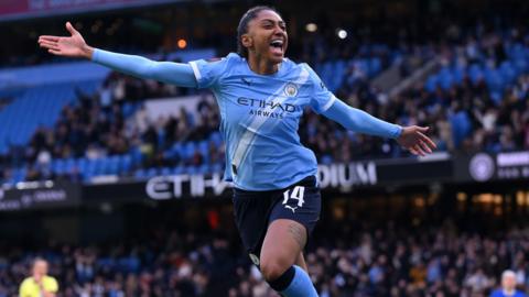 Manchester City's Kerolin celebrates scoring against Chelsea