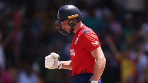 England captain Jos Buttler pumps his first in celebration