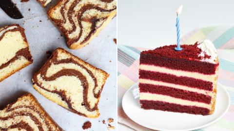 Marble cake and red velvet cake
