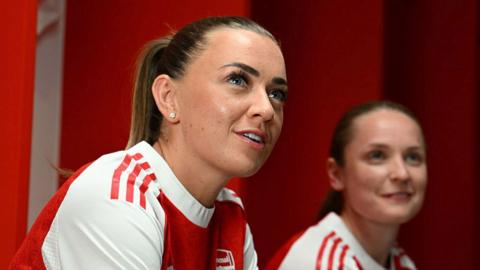 Katie McCabe of Arsenal in the locker room at Emirates Stadium