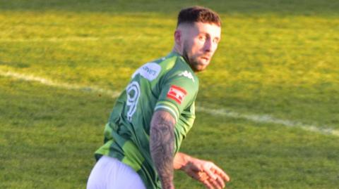 Guernsey FC's Sam Murray in action