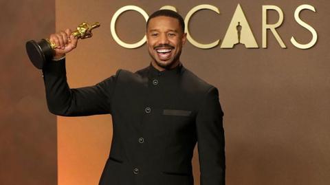 Michael B. Jordan, winner of the Best Actor Award for “Sinners”, poses in the press room at the 98th Annual Oscars at Dolby Theatre on March 15, 2026 in Hollywood, California