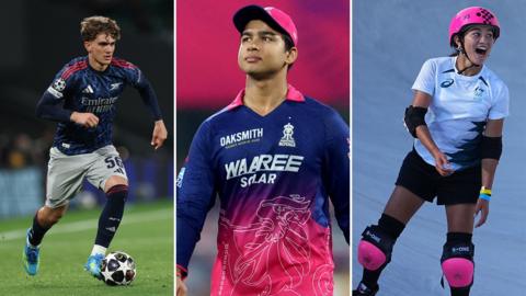 Split image of Max Dowman (left), Vaibhav Suryavanshi (middle), and Arisa Trew (right)