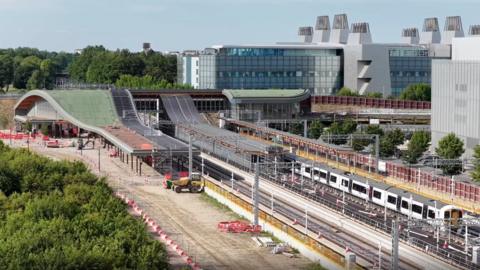 Drone picture of Cambridge South Station. Work has been underway to built the new station. 
