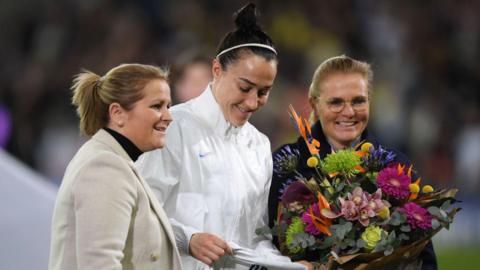 Kay Cossington, Lucy Bronze and Sarina Wiegman