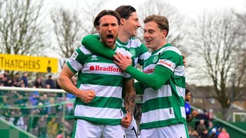 Finn Cousin-Dawson celebrates scoring Yeovil's equaliser against Rochdale