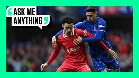 Liverpool's Curtis Jones and Chelsea's Pedro Neto with an Ask Me Anything border around them