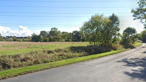 Open field with trees in the foreground of the proposed school site