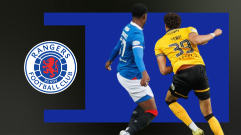 Rangers centre-half Emmanuel Fernandez (centre) is struck by Livingston striker Teti Yengi's shot