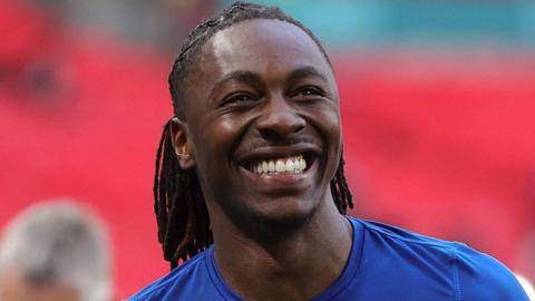 Eberechi Eze celebrates after Crystal Palace reach the FA Cup final