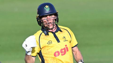Andy Gorvin celebrates after Glamorgan's win against Worcestershire