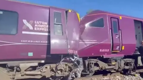 Image shows to trains in collision