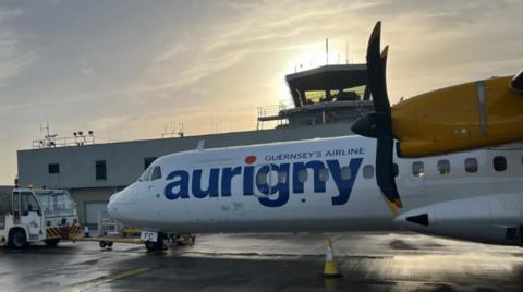 A aeroplane at an airport terminal 