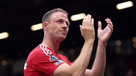 Jonny Evans after his final Premier League appearance for Manchester United against Aston Villa in May