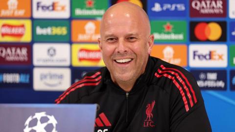 Arne Slot pictured during a news conference