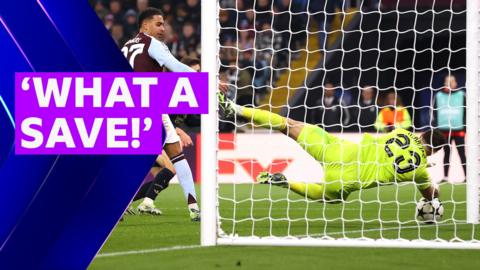 Aston Villa goalkeeper Emiliano Martinez makes save